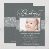 Invitation à Christening Photo Ribbon Lacy (Devant / Derrière)