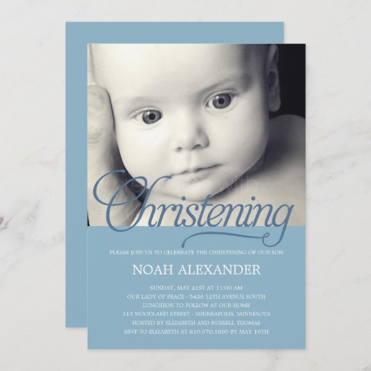 Invitation à Christening Photo Script Précieux - B (Devant / Derrière)