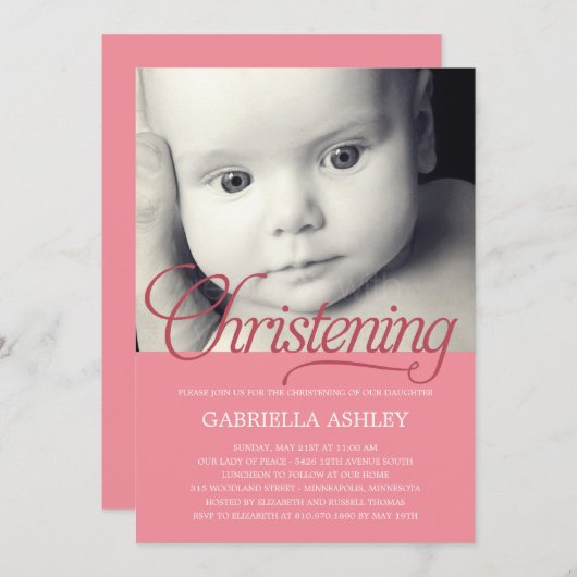 Invitation à Christening Photo Script Précieux - R (Devant / Derrière)