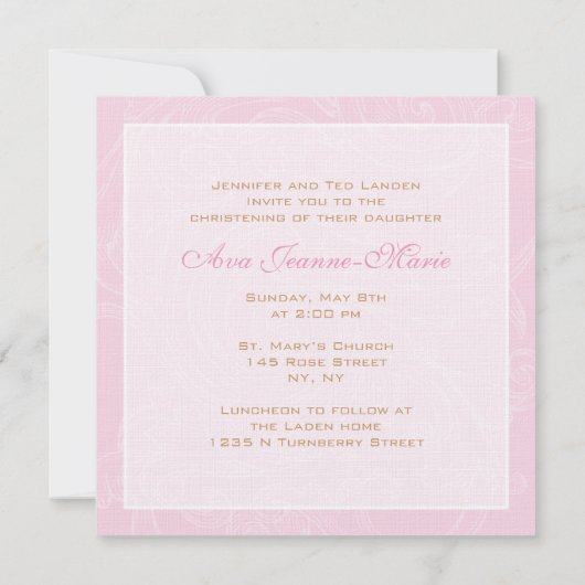 Invitation à Christening Pink Scroll (Dos)