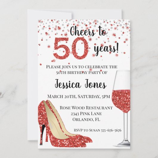 Invitation À cinquante ans Talons de vin scintillant rouge (Devant)