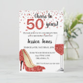 Invitation À cinquante ans Talons de vin scintillant rouge (Debout devant)