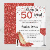 Invitation À cinquante ans Talons de vin scintillant rouge (Devant / Derrière)