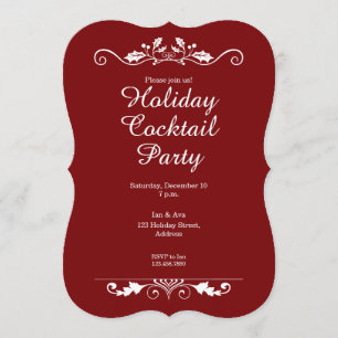 Invitation à cocktails Holly Flourish Red Holiday