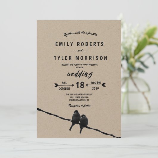 Invitation © À côté de vous Inséparables rustiques Mariage Fl (Debout devant)