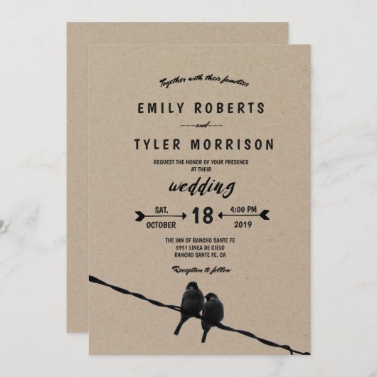 Invitation © À côté de vous Inséparables rustiques Mariage Fl (Devant / Derrière)