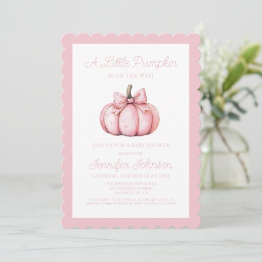 Invitation A Cute Little Pink Pumpkin Baby Shower (Debout devant)