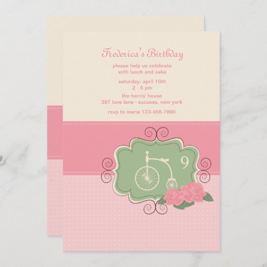 Invitation à cycle vintage (Devant / Derrière)