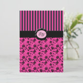 Invitation à Damas de monogramme à rayures roses e (Debout devant)