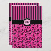 Invitation à Damas de monogramme à rayures roses e (Devant / Derrière)