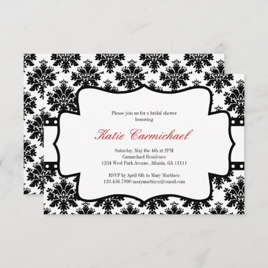 Invitation à Damas noir et blanc (Devant / Derrière)