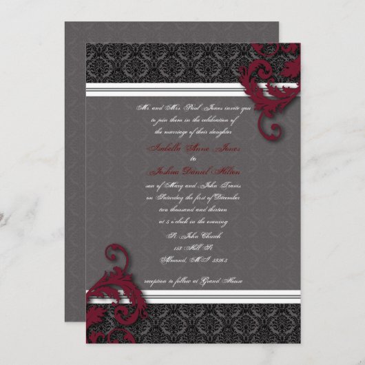 Invitation à Damas, noir et rouge (Devant / Derrière)