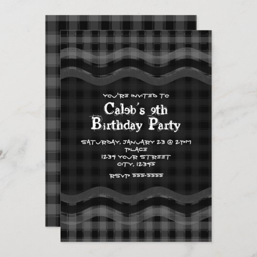 Invitation À damiers gris noir Checker Partie Plaid (Devant / Derrière)