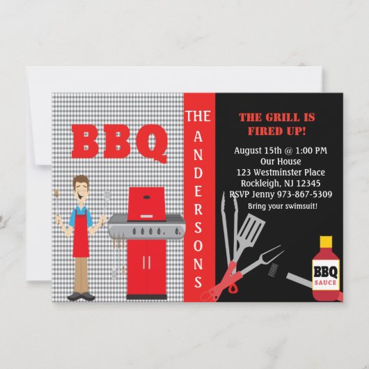 Invitation À damiers Incendie L'Invitation Au Barbecue Grill (Devant)