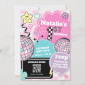 Invitation à damiers Retro Super Disco 1ère fête d'anniversai (Devant)