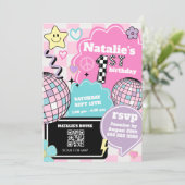 Invitation à damiers Retro Super Disco 1ère fête d'anniversai (Debout devant)