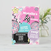 Invitation à damiers Retro Super Disco 4e fête d'anniversaire (Debout devant)