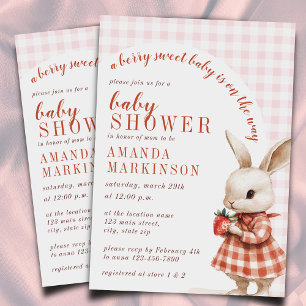 Invitation À damiers Rouge Jardin Berry Sweet Bunny Baby show