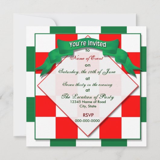 Invitation - - À damiers Rouge/Vert (Dos)