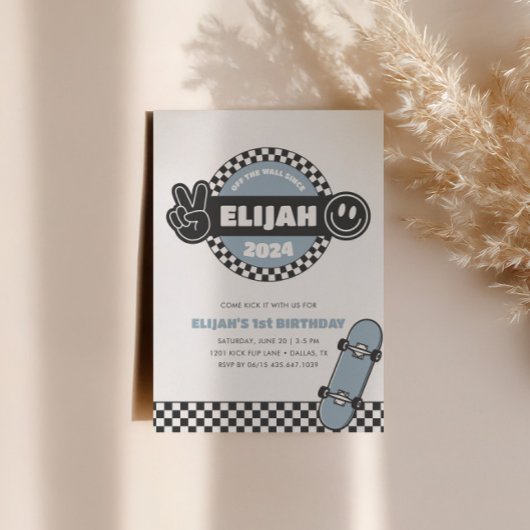 Invitation À damiers Skateboard Super Hippie Birthday