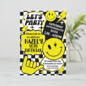 Invitation à damiers Sourire Visage Anniversaire Fête Invitat (Debout devant)