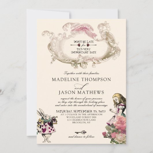Invitation à damiers Turquoise Blush Alice en Mariage Wonderl (Devant)