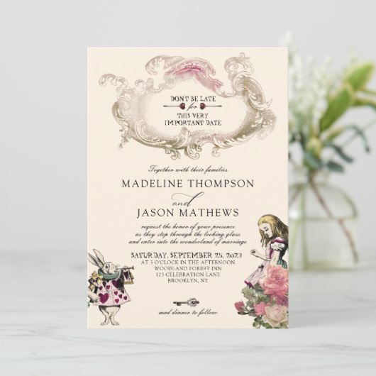 Invitation à damiers Turquoise Blush Alice en Mariage Wonderl (Debout devant)