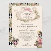 Invitation à damiers Turquoise Blush Alice en Mariage Wonderl (Devant / Derrière)
