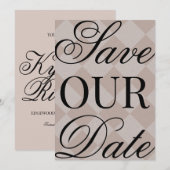 Invitation à date fixe carreaux roses (Devant / Derrière)