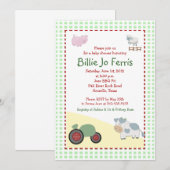 Invitation A Day on the Farm 5x7 Barnyard Baby shower (Devant / Derrière)