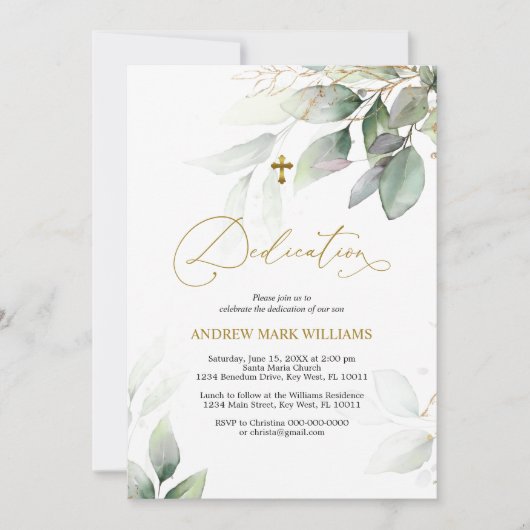 Invitation à Dedication Eucalyptus Vert & Or (Devant)
