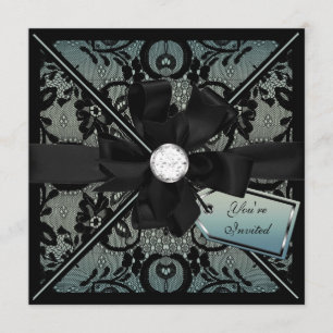 Invitation à dentelle florale avec boule de diaman