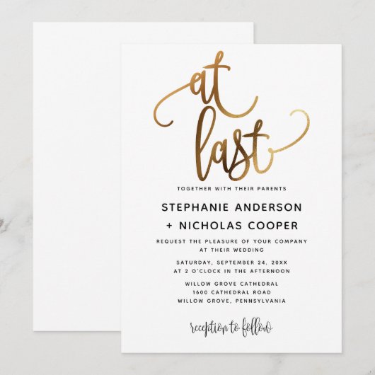 Invitation À Dernier Black Gold Script Typographie Mariage (Devant / Derrière)