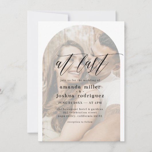 Invitation À Dernier Delicate Calligraphy & Arch Photo Mariag (Devant)