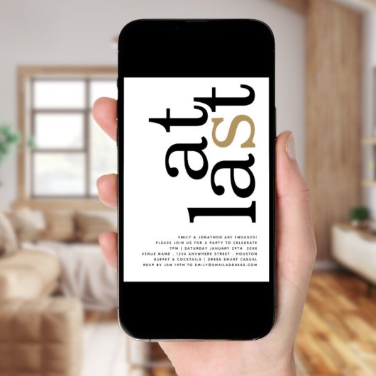 Invitation À Dernier QR Code Blanc Black Gold Fiançailles