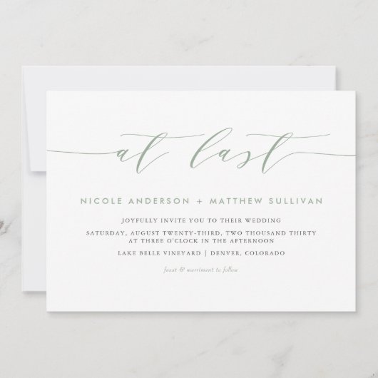 Invitation À Dernier Sage Green Minimalist Script Mariage (Devant)
