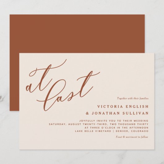 Invitation À Dernier Terracotta Moderne Mariage de calligraph (Devant / Derrière)