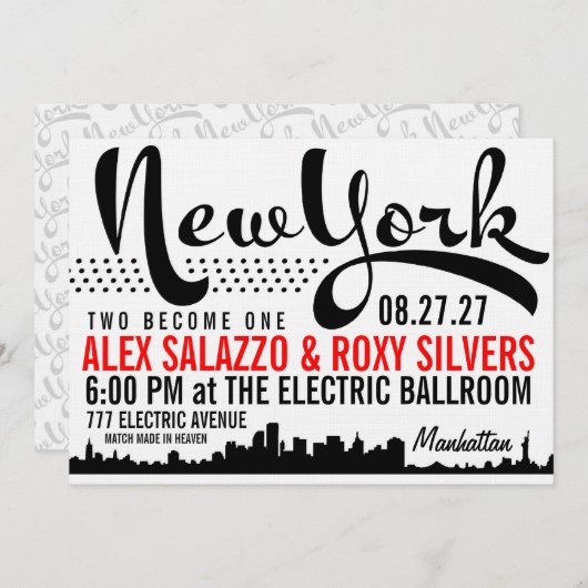 Invitation à destination de NEW YORK (Devant / Derrière)