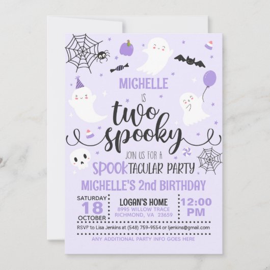 Invitation à deux Anniversaires Éffrayants - Fille (Devant)