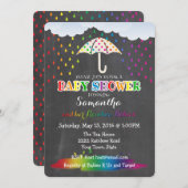 Invitation à deux Baby showers Rainbow Raindrops (Devant / Derrière)