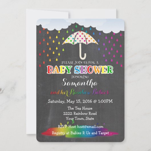 Invitation à deux Baby showers Rainbow Raindrops (Devant)