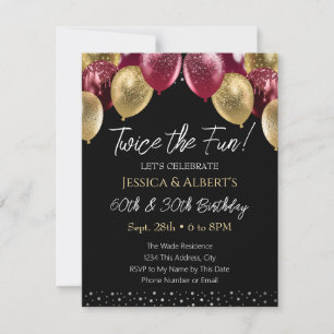 Invitation à deux ballons rouge et or