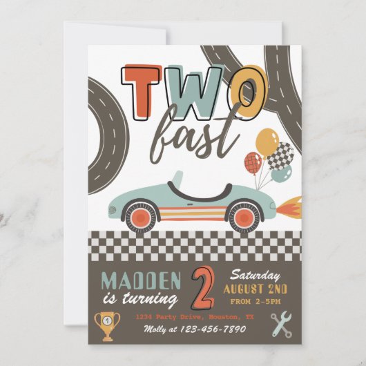 Invitation à deux courses rapides | DEUX Anniversa (Devant)