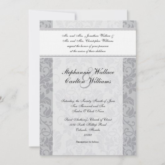 Invitation à deux tons Grey Mariage damassé (Devant)