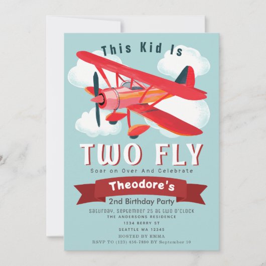 Invitation à deux volées Plane Kids 2e anniversair (Devant)