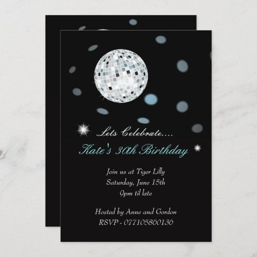 Invitation à Disco Ball Party (Devant / Derrière)