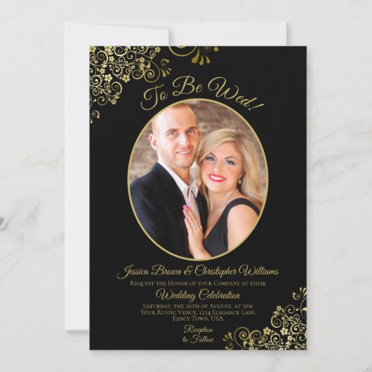 Invitation À être Mer Noir & Or QR Code et Mariage photo (Devant)