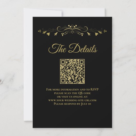 Invitation À être Mer Noir & Or QR Code et Mariage photo (Dos)