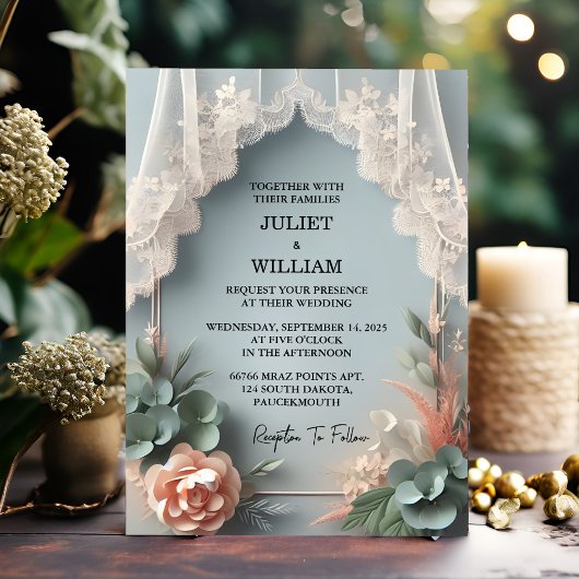 Invitation À Eucalyptus Dentelle Tulle Pastel Dusty Mariage b