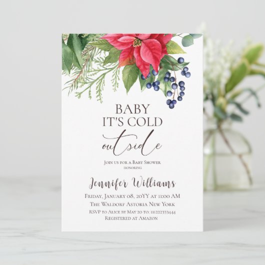 Invitation À feuillage persistant bébé son Baby shower froid (Debout devant)